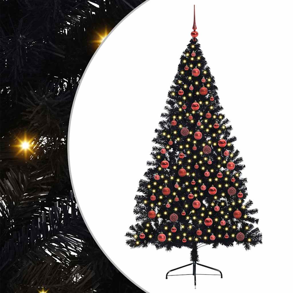Artificial Pre-lit Christmas Tree Black 180 cm PVC