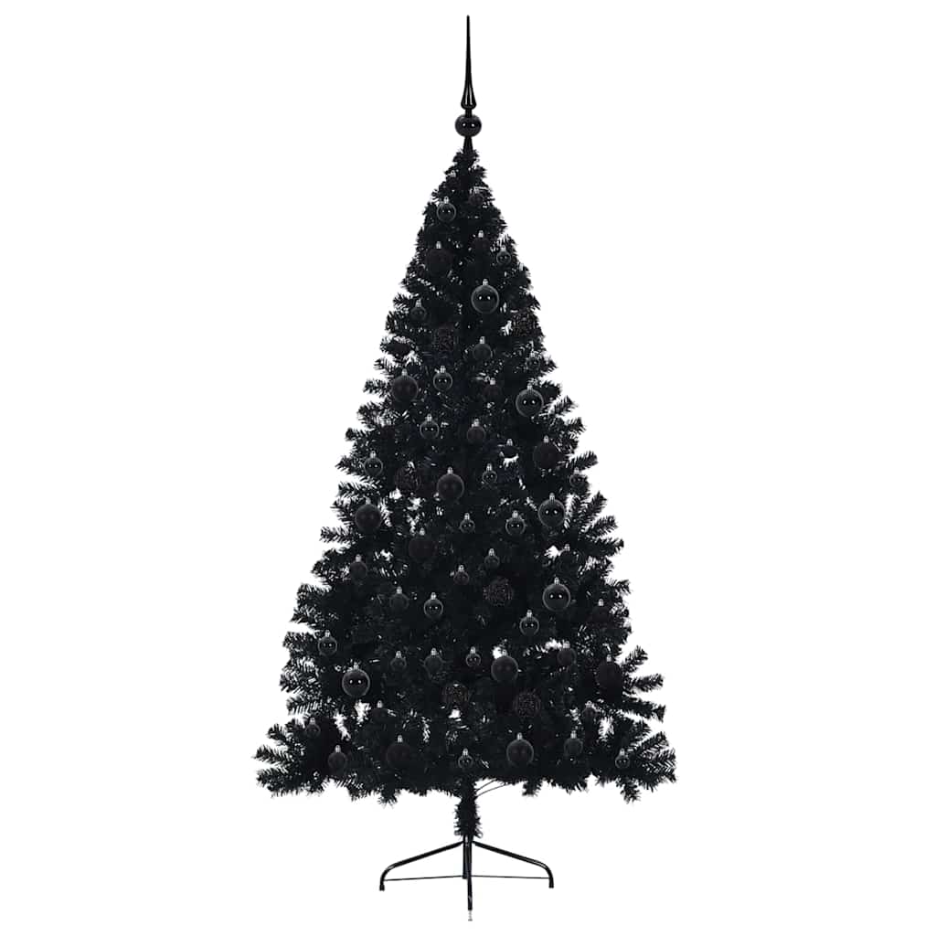 Artificial Pre-lit Christmas Tree Black 180 cm PVC