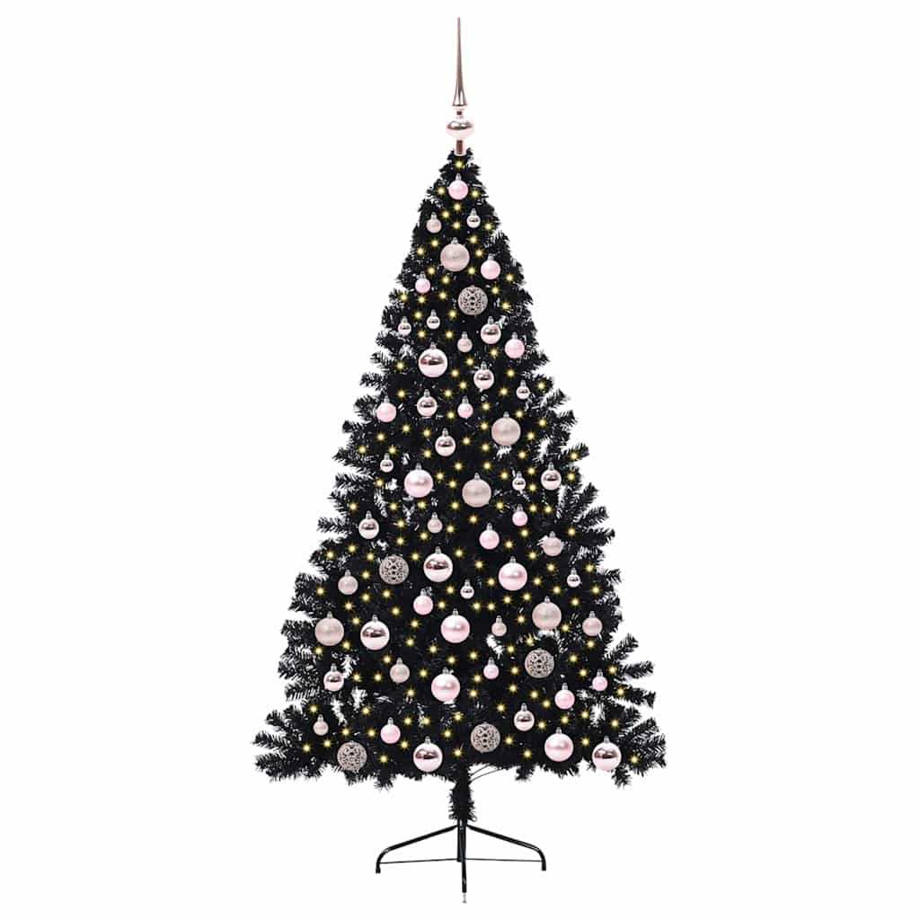 Artificial Pre-lit Christmas Tree Black 180 cm PVC