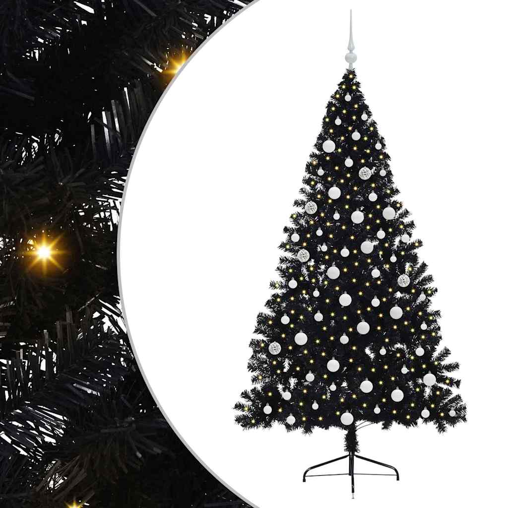 Artificial Pre-lit Christmas Tree Black 180 cm PVC