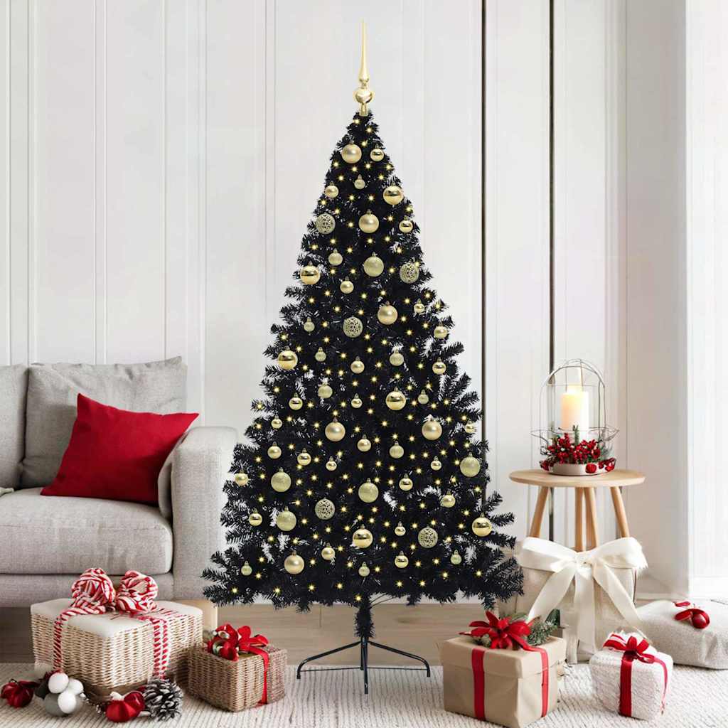 Artificial Pre-lit Christmas Tree Black 180 cm PVC