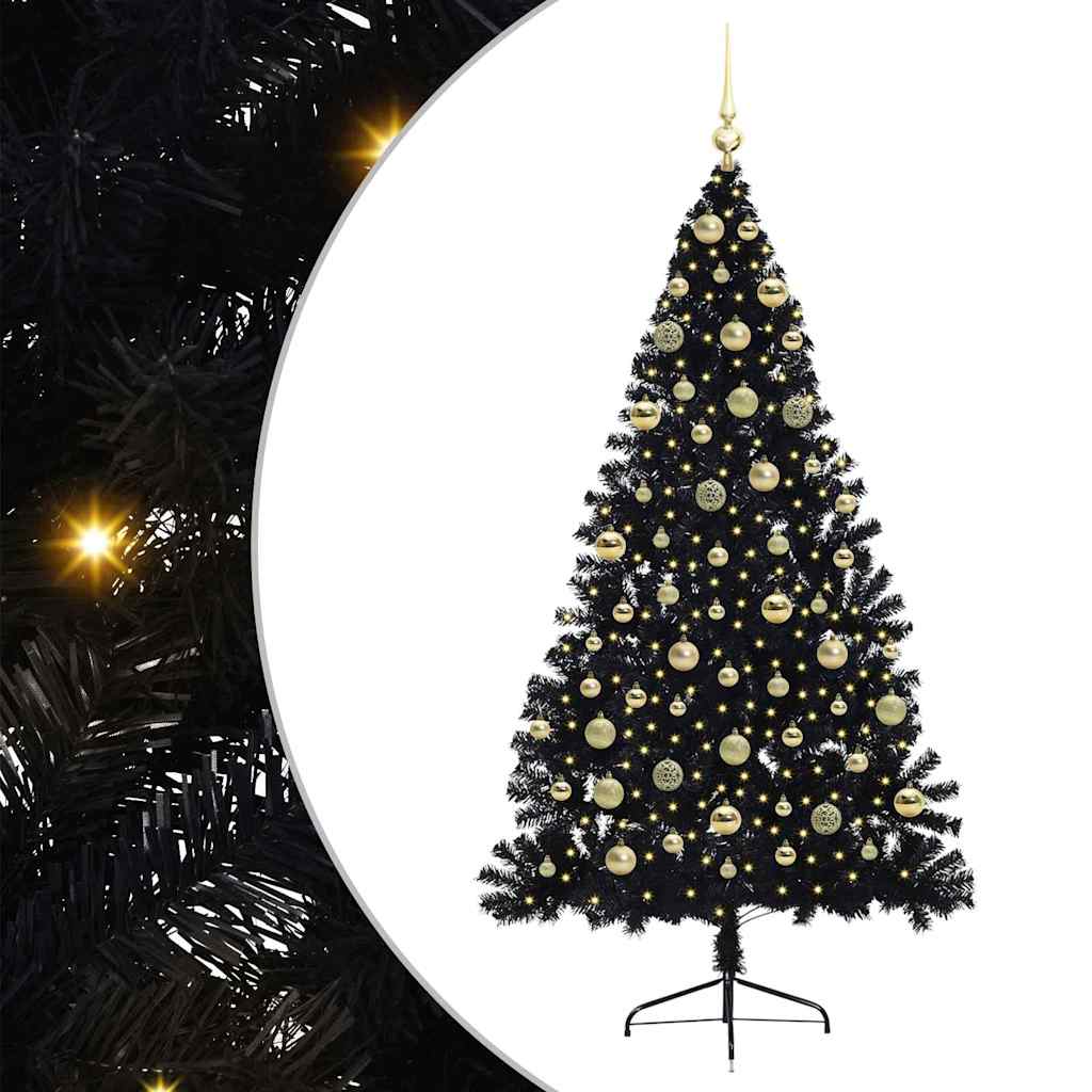 Artificial Pre-lit Christmas Tree Black 180 cm PVC