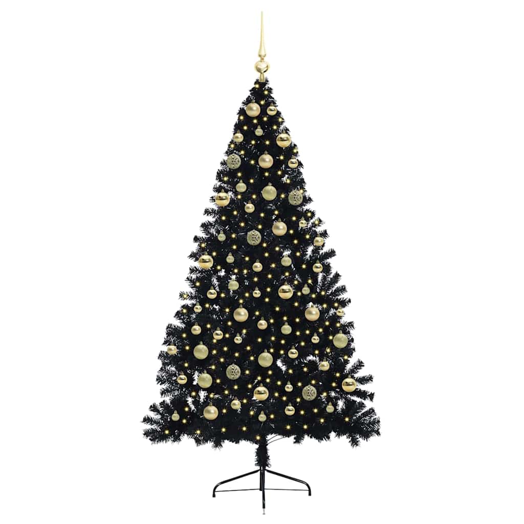 Artificial Pre-lit Christmas Tree Black 180 cm PVC