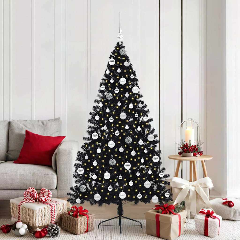 Artificial Pre-lit Christmas Tree Black 180 cm PVC