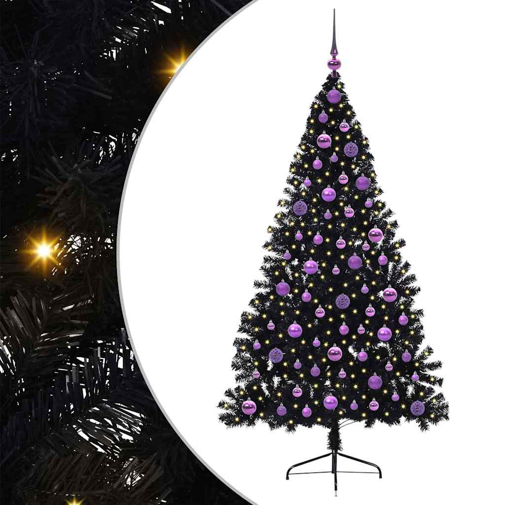 Artificial Pre-lit Christmas Tree Black 180 cm PVC
