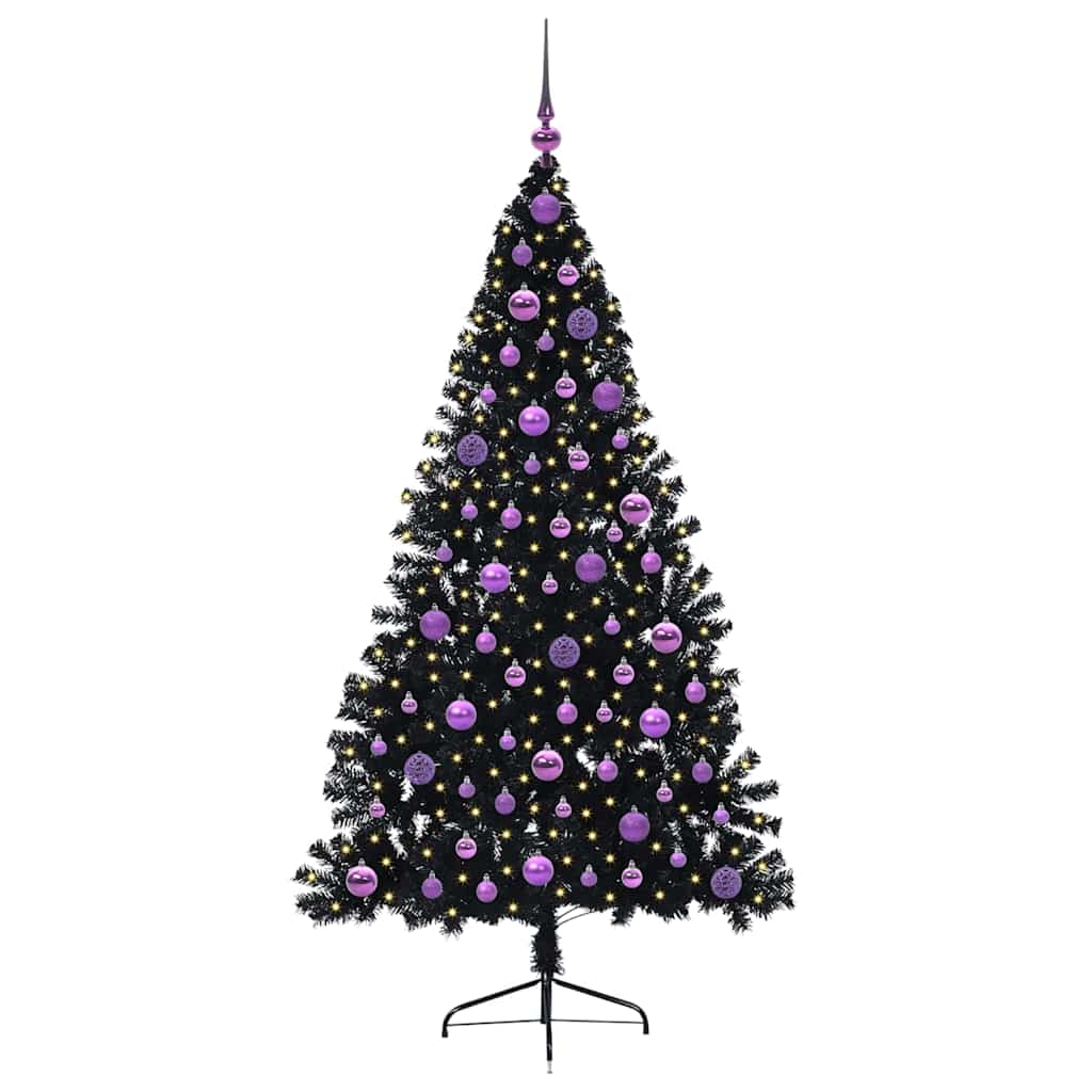 Artificial Pre-lit Christmas Tree Black 180 cm PVC