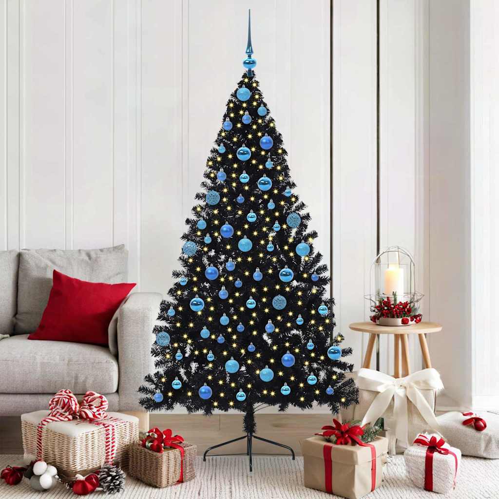 Artificial Pre-lit Christmas Tree Black 180 cm PVC