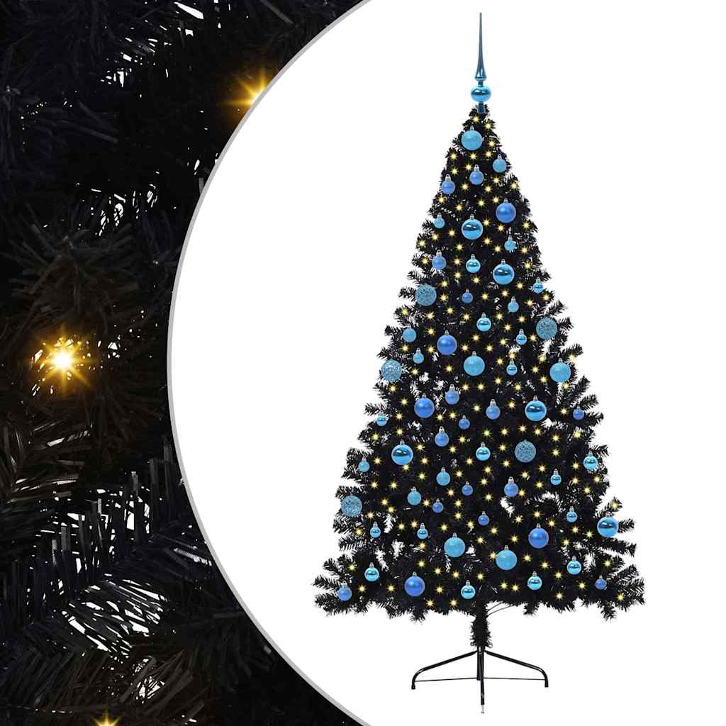 Artificial Pre-lit Christmas Tree Black 180 cm PVC