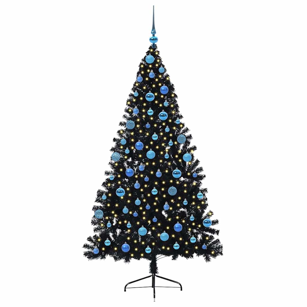 Artificial Pre-lit Christmas Tree Black 180 cm PVC