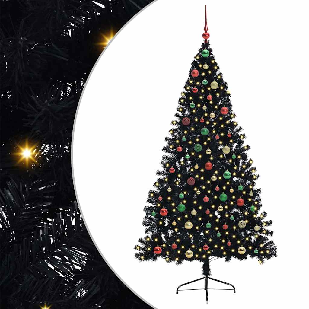 Artificial Pre-lit Christmas Tree Black 180 cm PVC