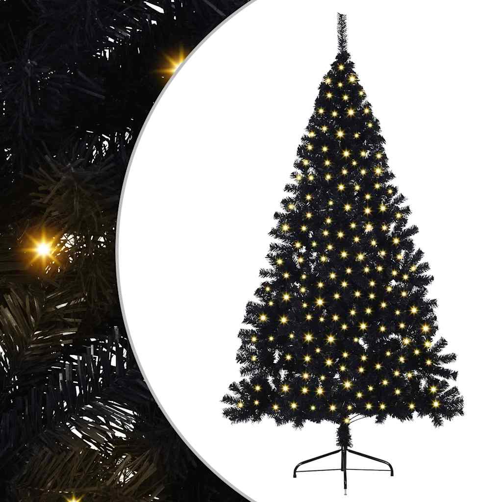 Artificial Pre-lit Christmas Tree Black 210 cm PVC
