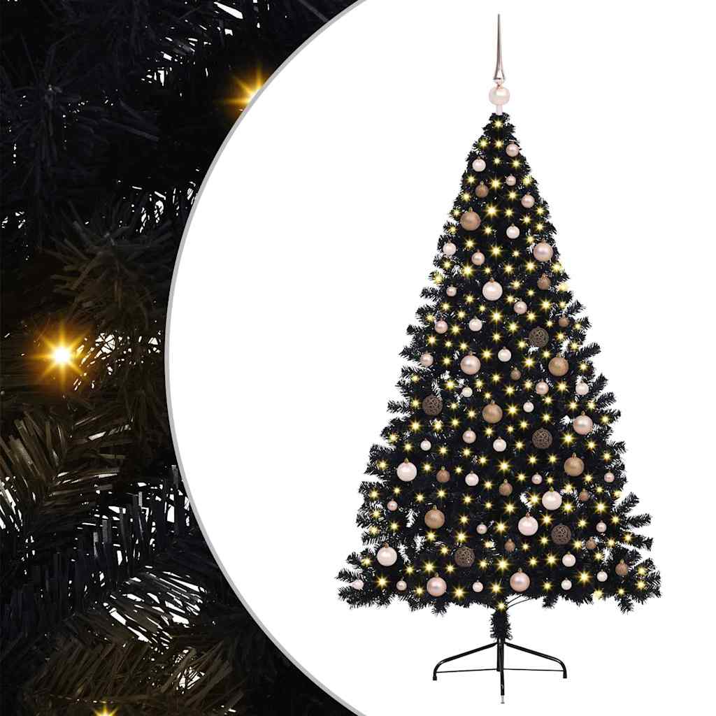 Artificial Pre-lit Christmas Tree Black 210 cm PVC