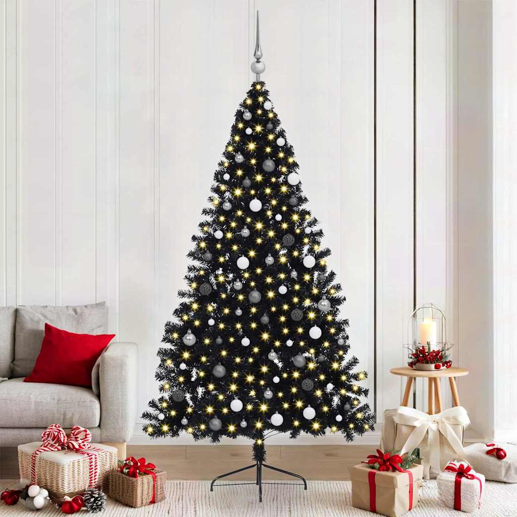 Artificial Pre-lit Christmas Tree Black 210 cm PVC
