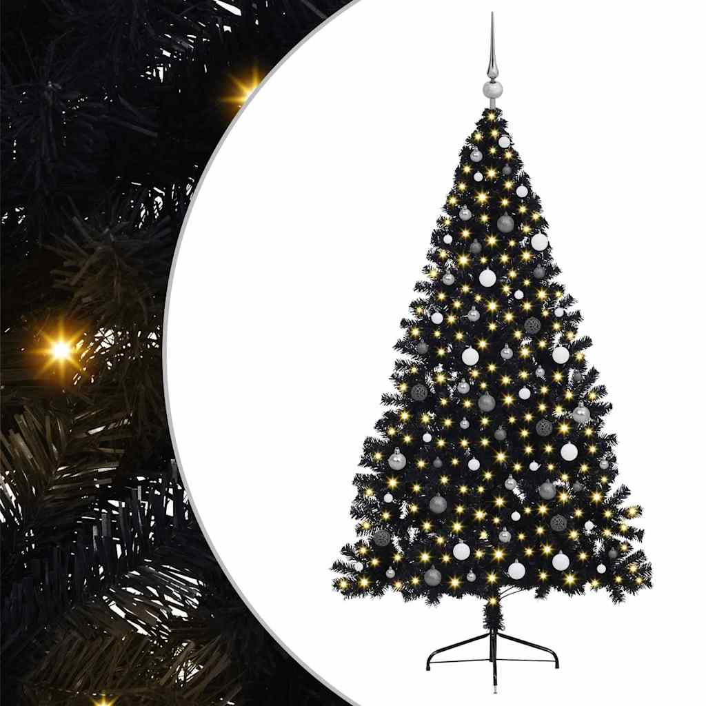 Artificial Pre-lit Christmas Tree Black 210 cm PVC