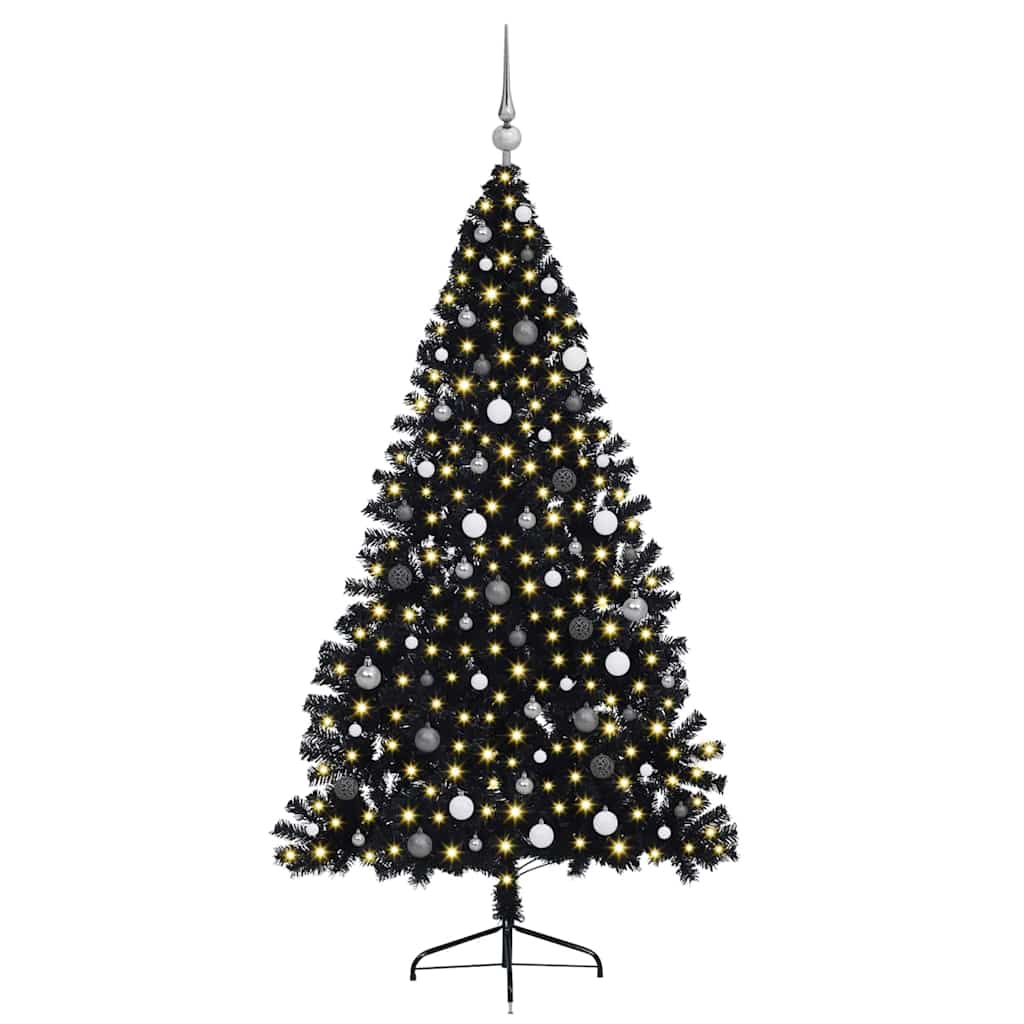 Artificial Pre-lit Christmas Tree Black 210 cm PVC