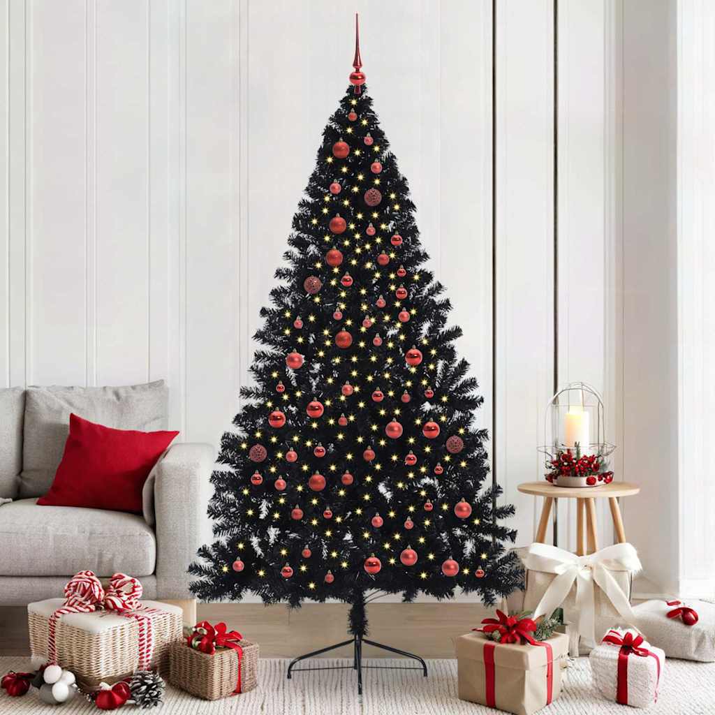 Artificial Pre-lit Christmas Tree Black 210 cm PVC