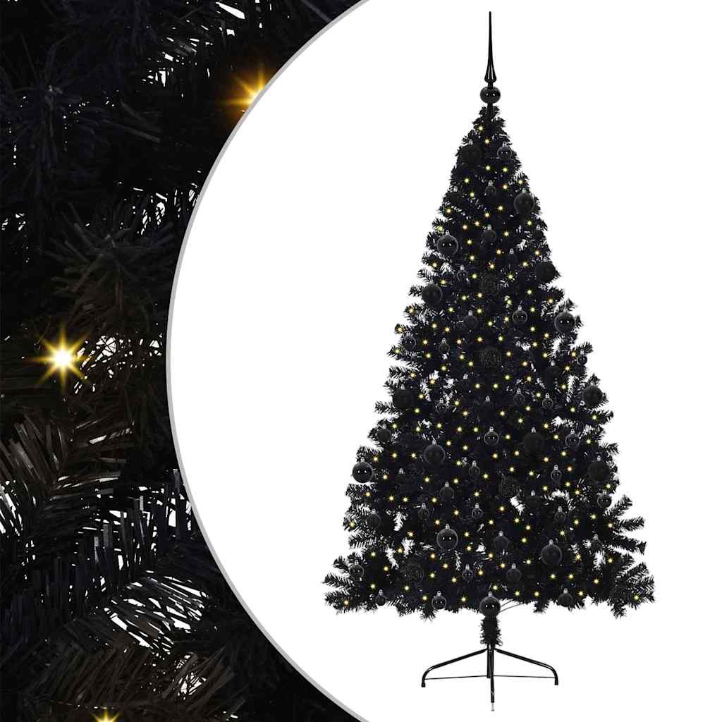 Artificial Pre-lit Christmas Tree Black 210 cm PVC