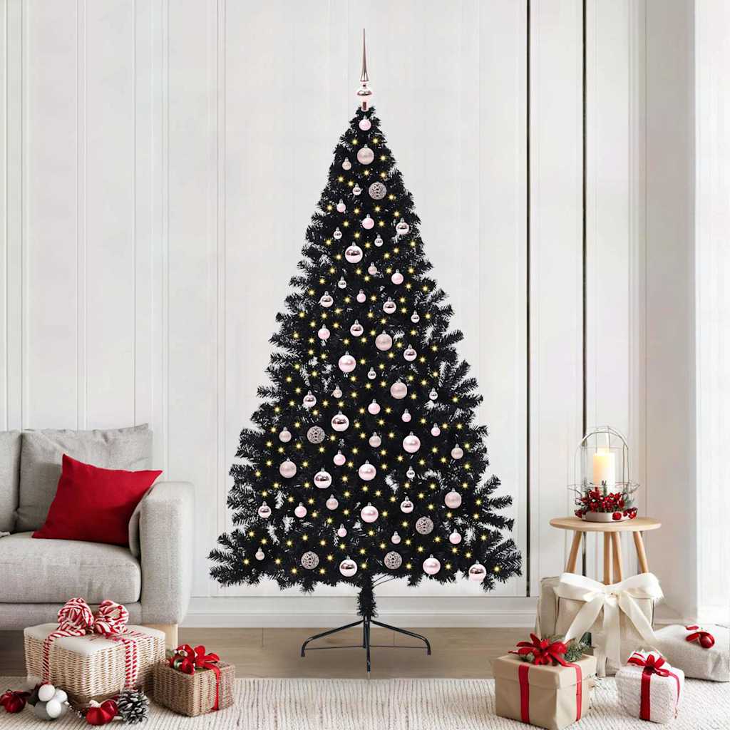 Artificial Pre-lit Christmas Tree Black 210 cm PVC