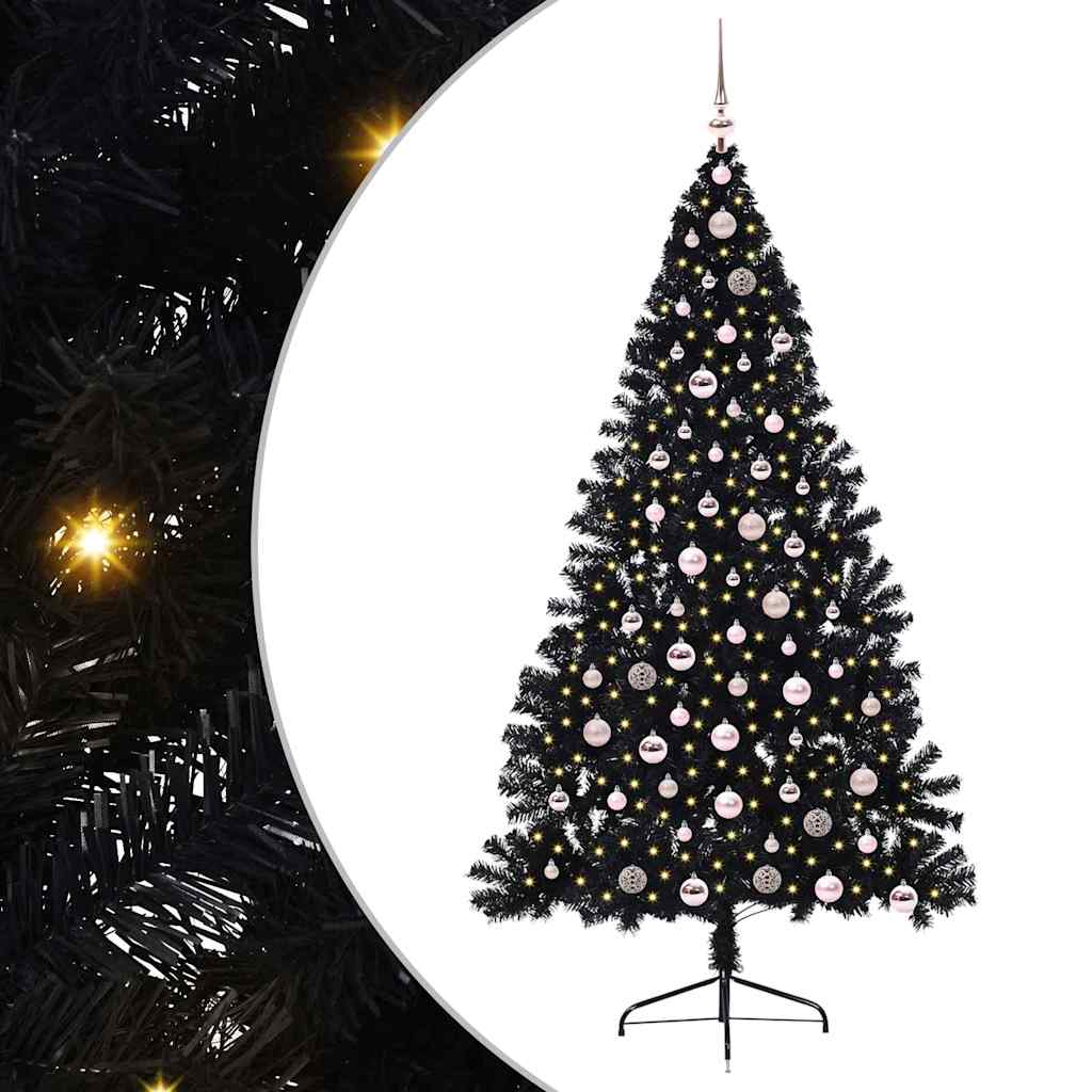 Artificial Pre-lit Christmas Tree Black 210 cm PVC