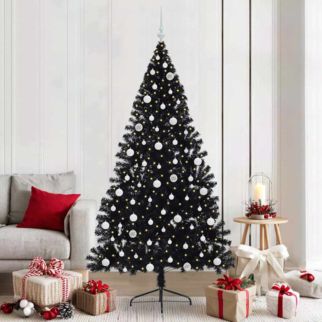 Artificial Pre-lit Christmas Tree Black 210 cm PVC