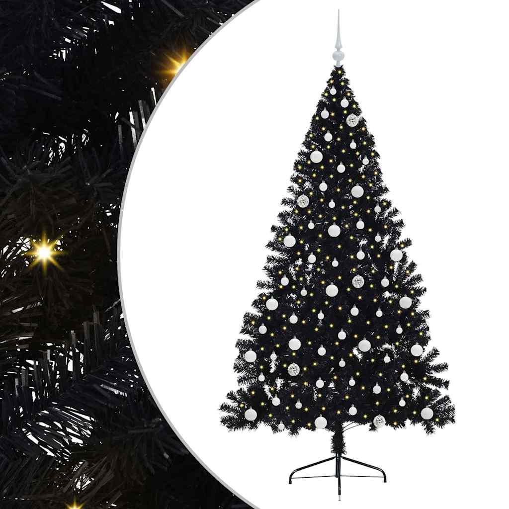Artificial Pre-lit Christmas Tree Black 210 cm PVC
