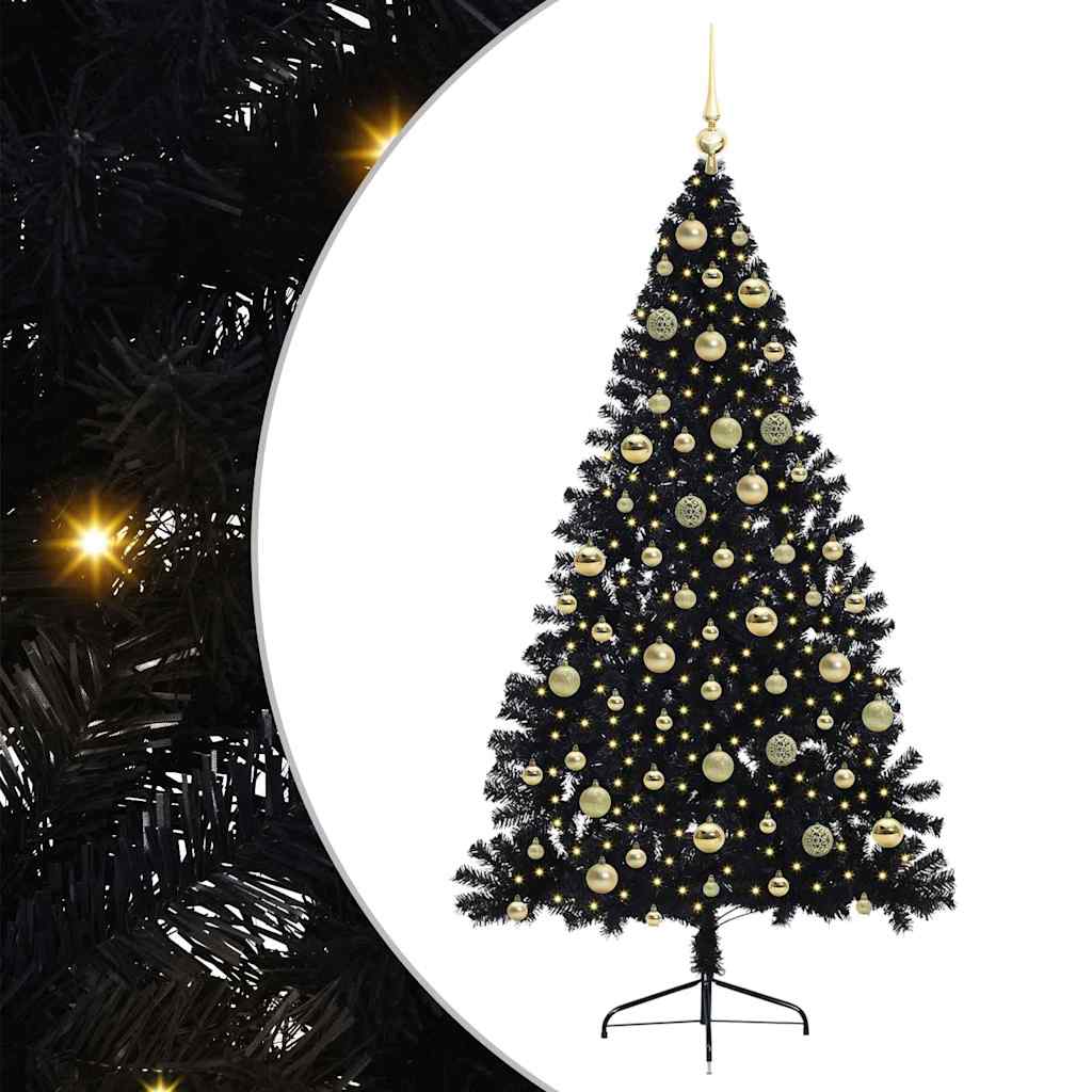 Artificial Pre-lit Christmas Tree Black 210 cm PVC