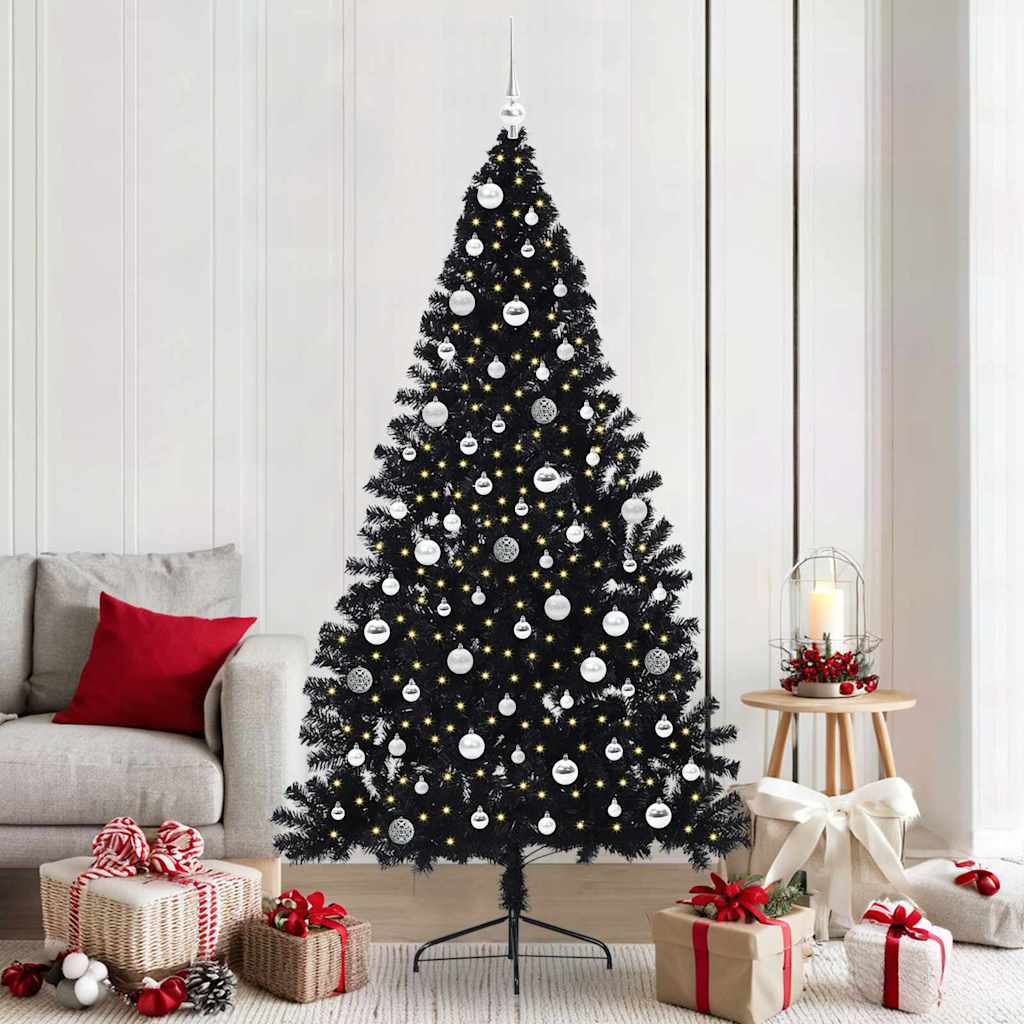 Artificial Pre-lit Christmas Tree Black 210 cm PVC