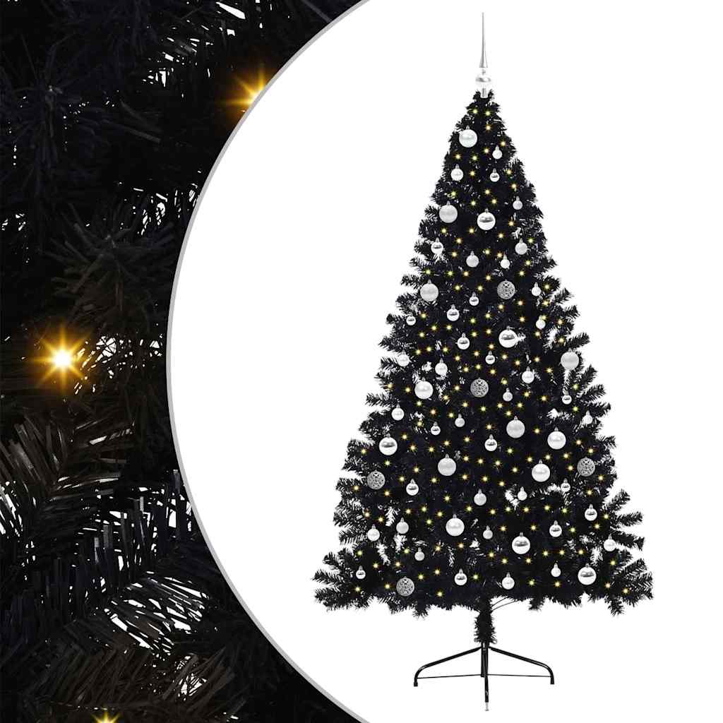 Artificial Pre-lit Christmas Tree Black 210 cm PVC