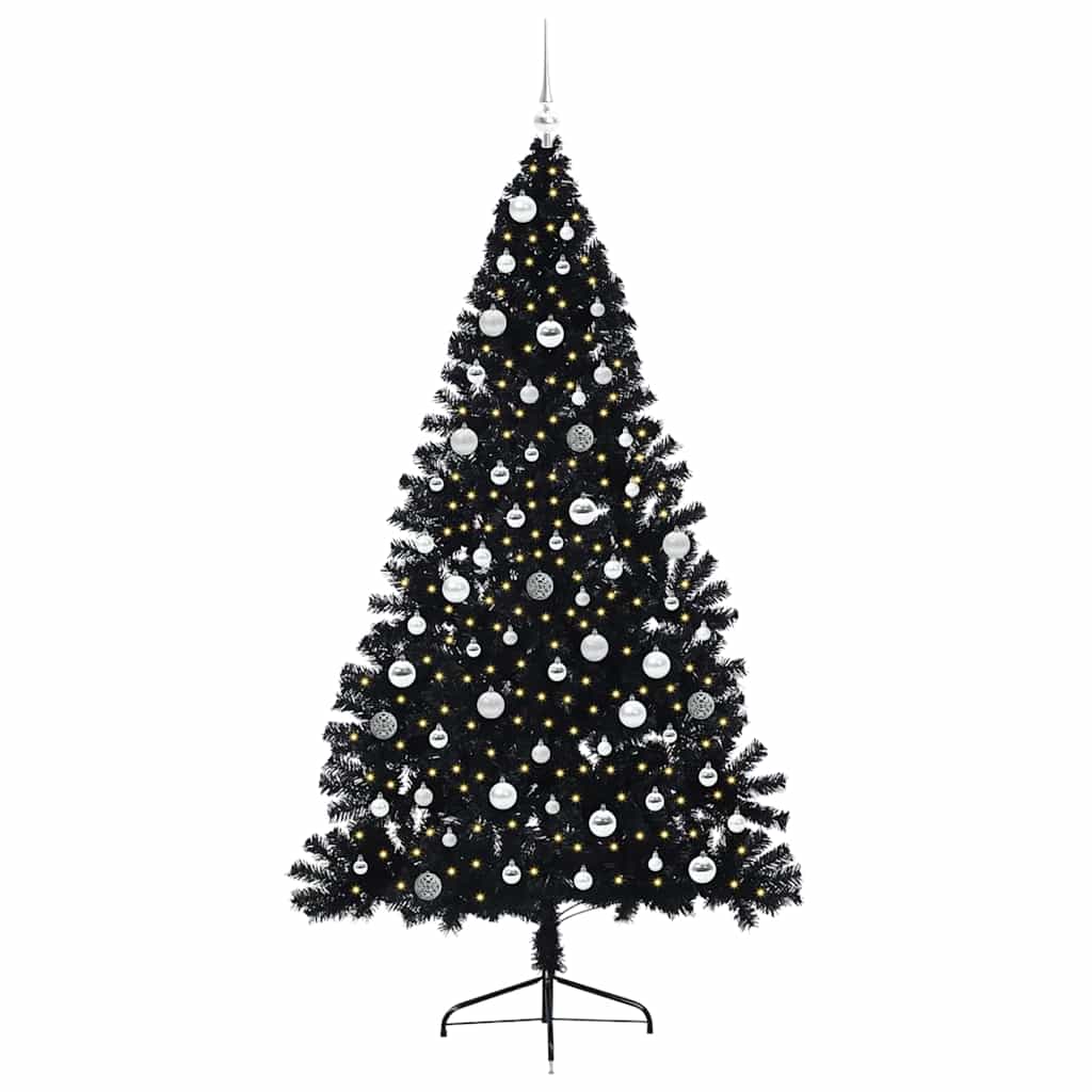 Artificial Pre-lit Christmas Tree Black 210 cm PVC