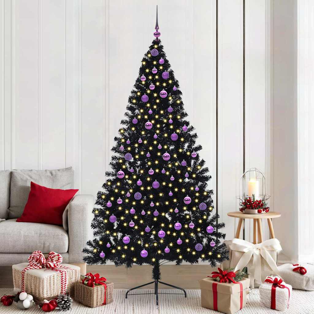 Artificial Pre-lit Christmas Tree Black 210 cm PVC