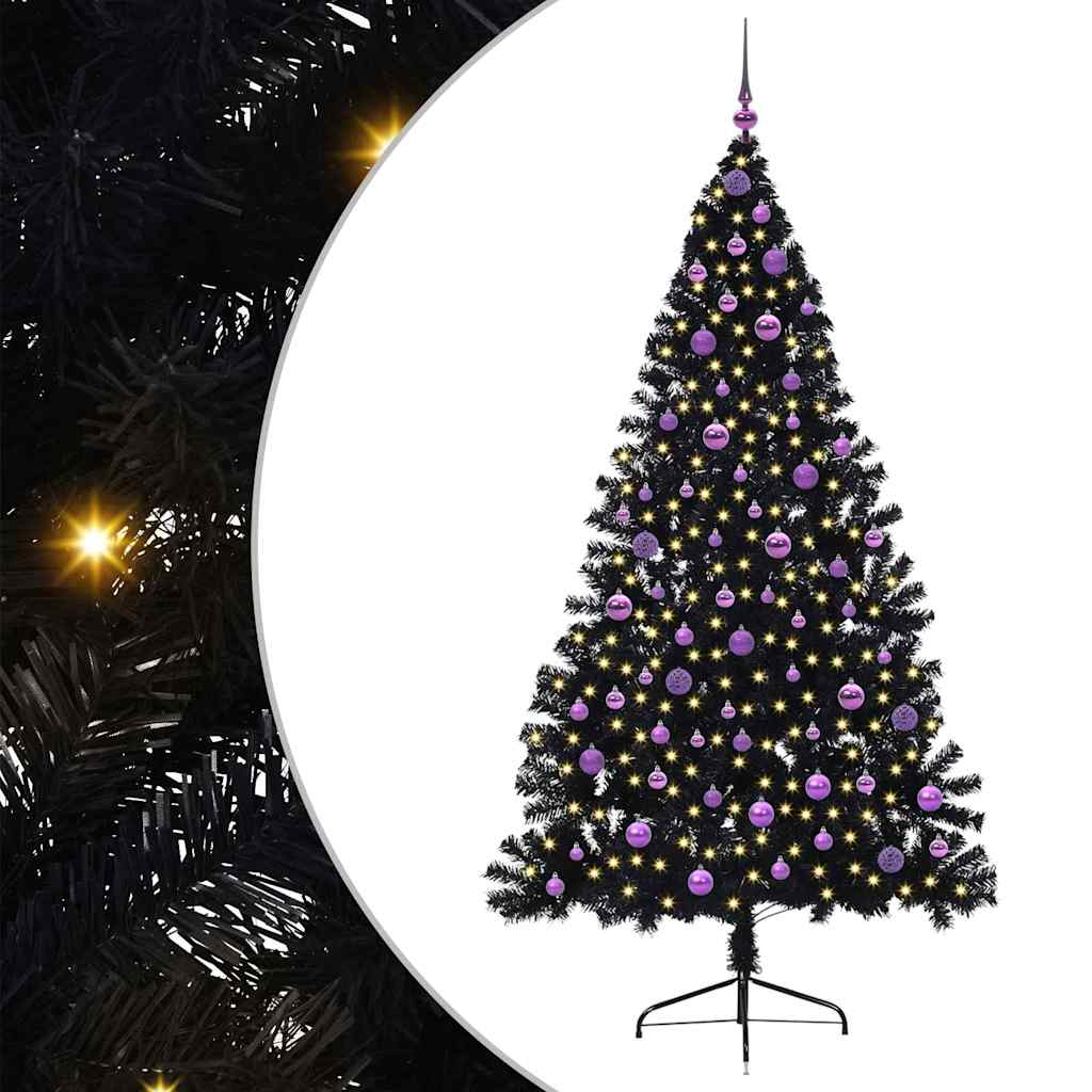 Artificial Pre-lit Christmas Tree Black 210 cm PVC