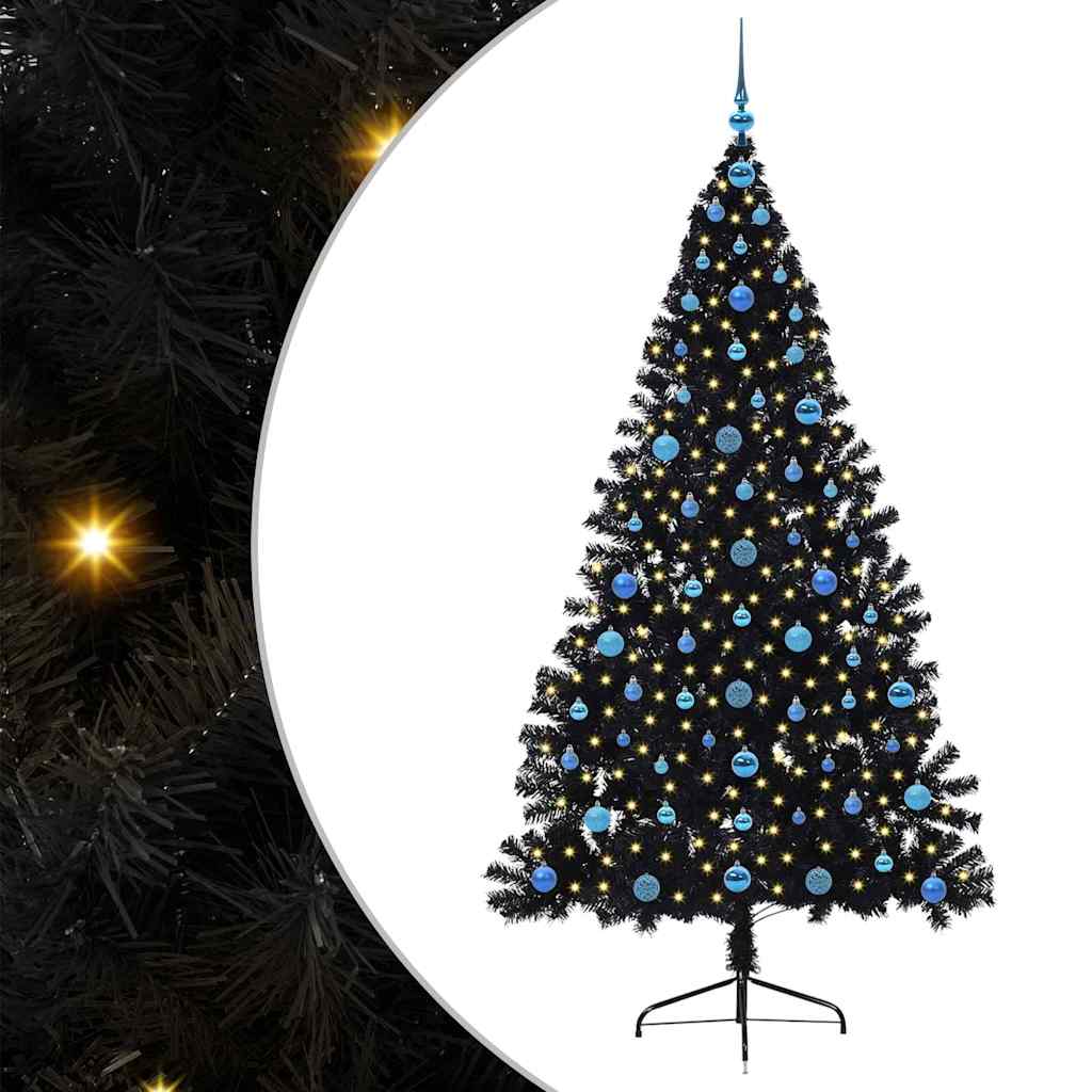 Artificial Pre-lit Christmas Tree Black 210 cm PVC