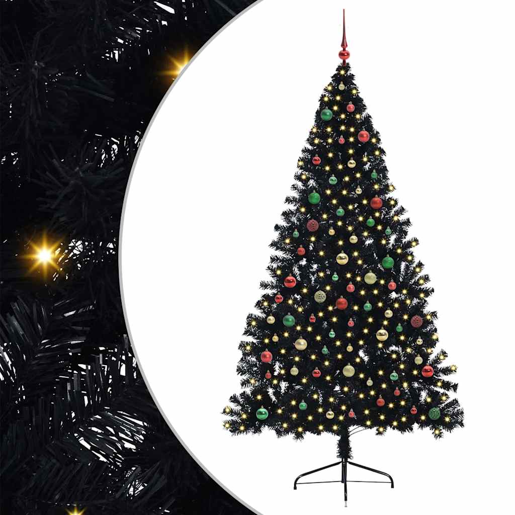 Artificial Pre-lit Christmas Tree Black 210 cm PVC