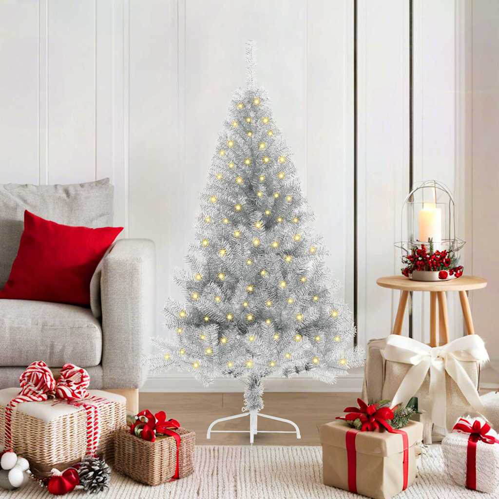Artificial Pre-lit Christmas Tree Silver 120 cm PET