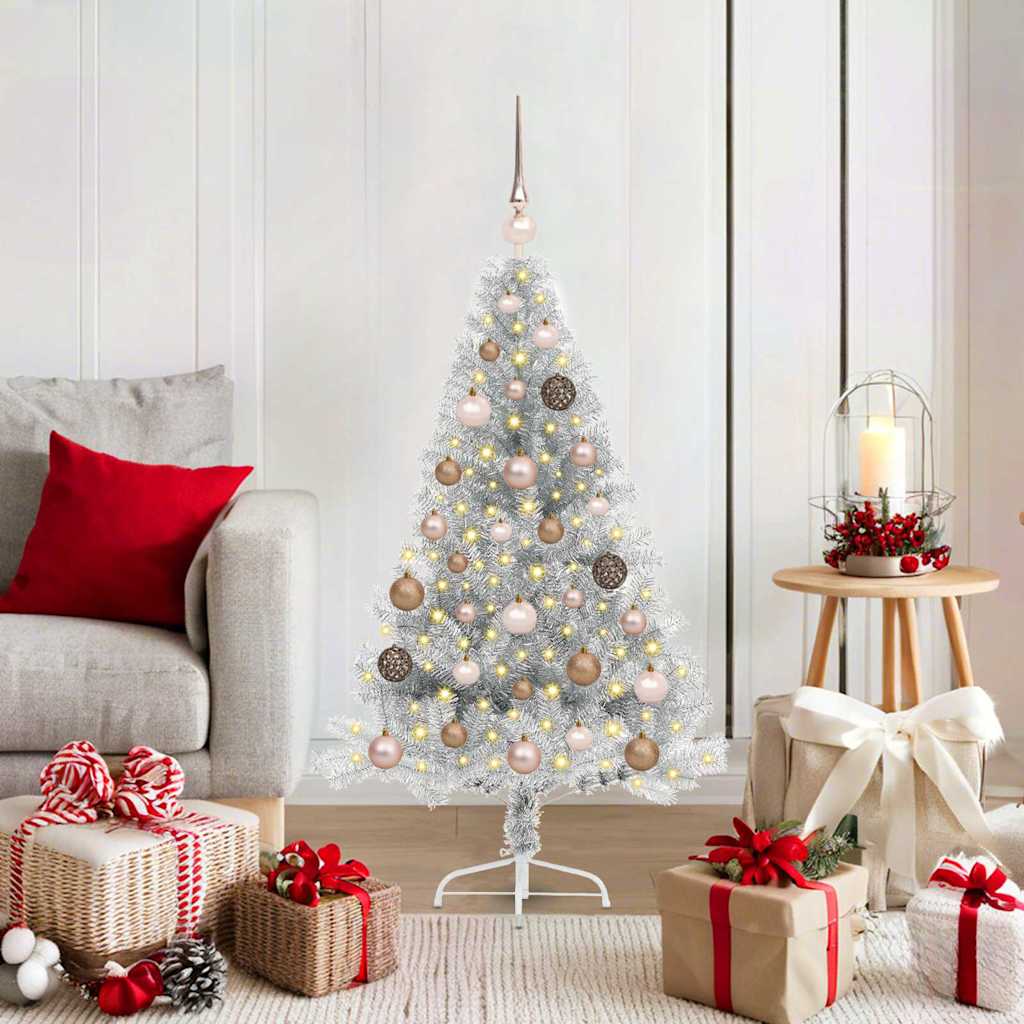 Artificial Pre-lit Christmas Tree Silver 120 cm PET