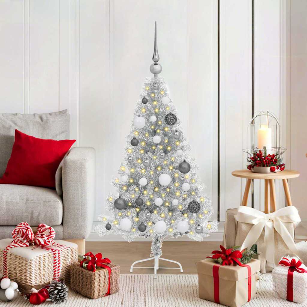 Artificial Pre-lit Christmas Tree Silver 120 cm PET