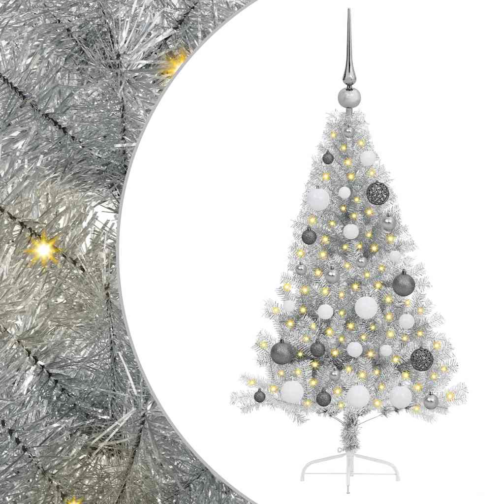 Artificial Pre-lit Christmas Tree Silver 120 cm PET