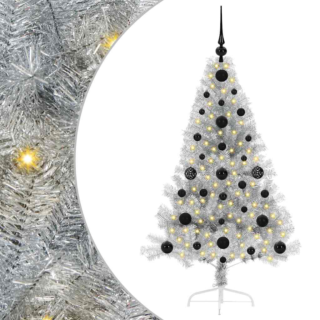 Artificial Pre-lit Christmas Tree Silver 120 cm PET