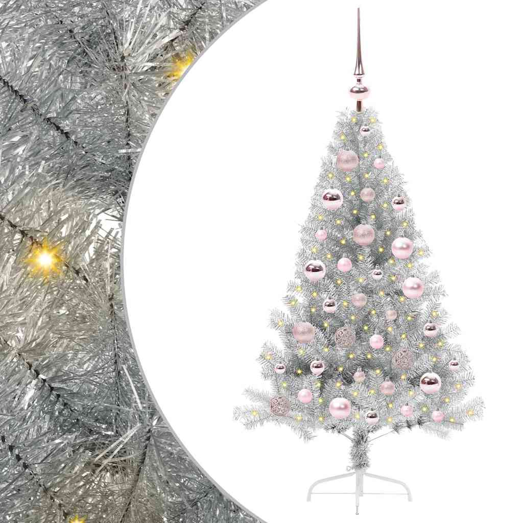 Artificial Pre-lit Christmas Tree Silver 120 cm PET