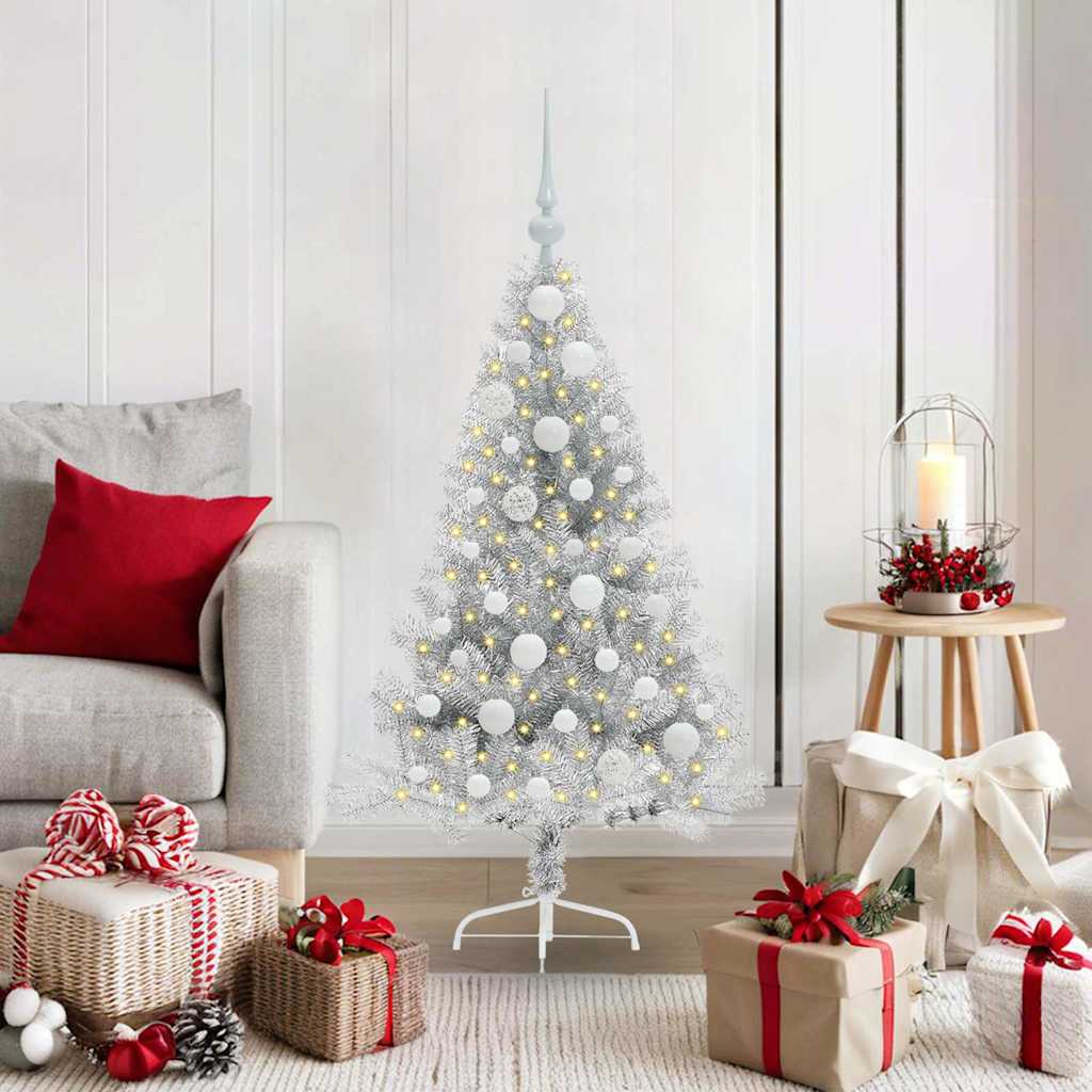 Artificial Pre-lit Christmas Tree Silver 120 cm PET