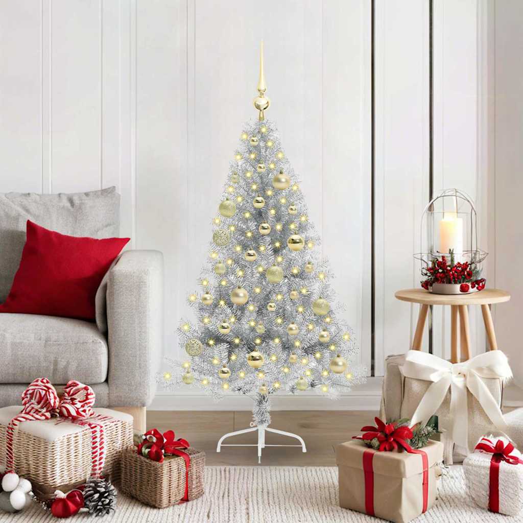 Artificial Pre-lit Christmas Tree Silver 120 cm PET