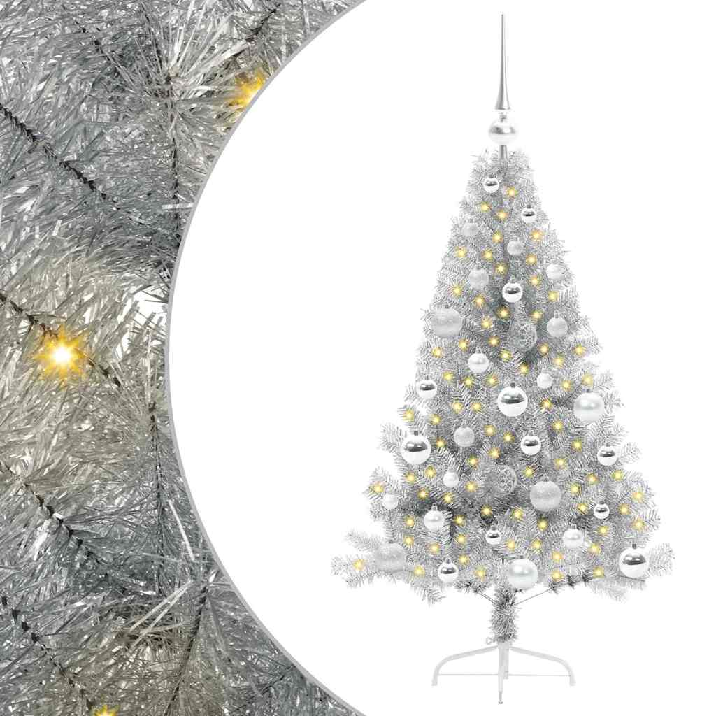 Artificial Pre-lit Christmas Tree Silver 120 cm PET