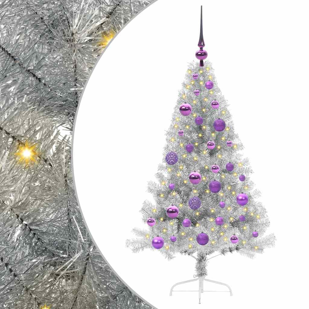 Artificial Pre-lit Christmas Tree Silver 120 cm PET