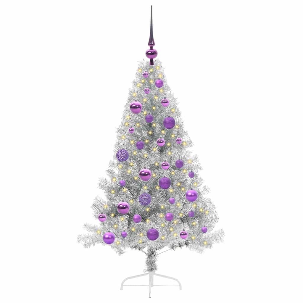 Artificial Pre-lit Christmas Tree Silver 120 cm PET