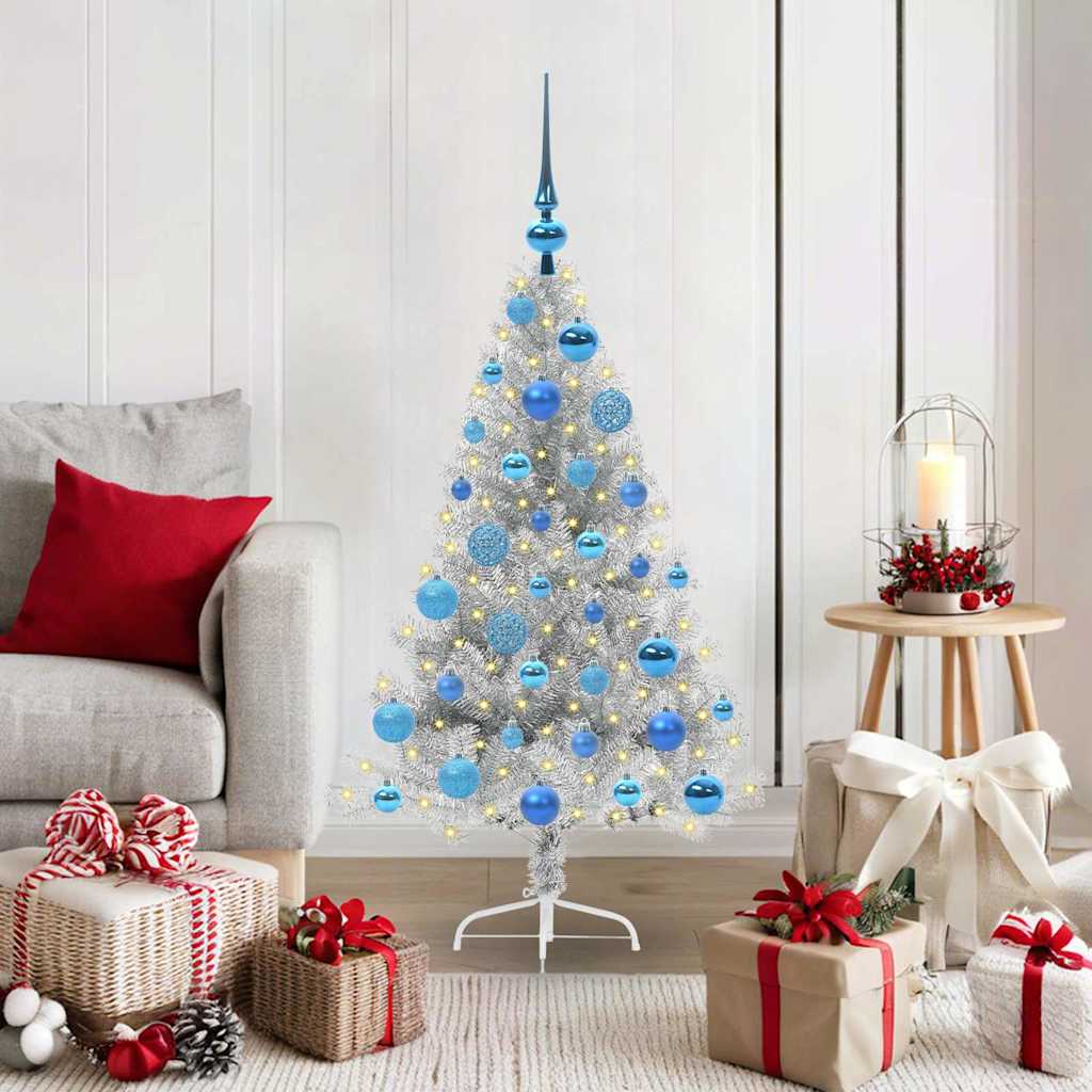 Artificial Pre-lit Christmas Tree Silver 120 cm PET