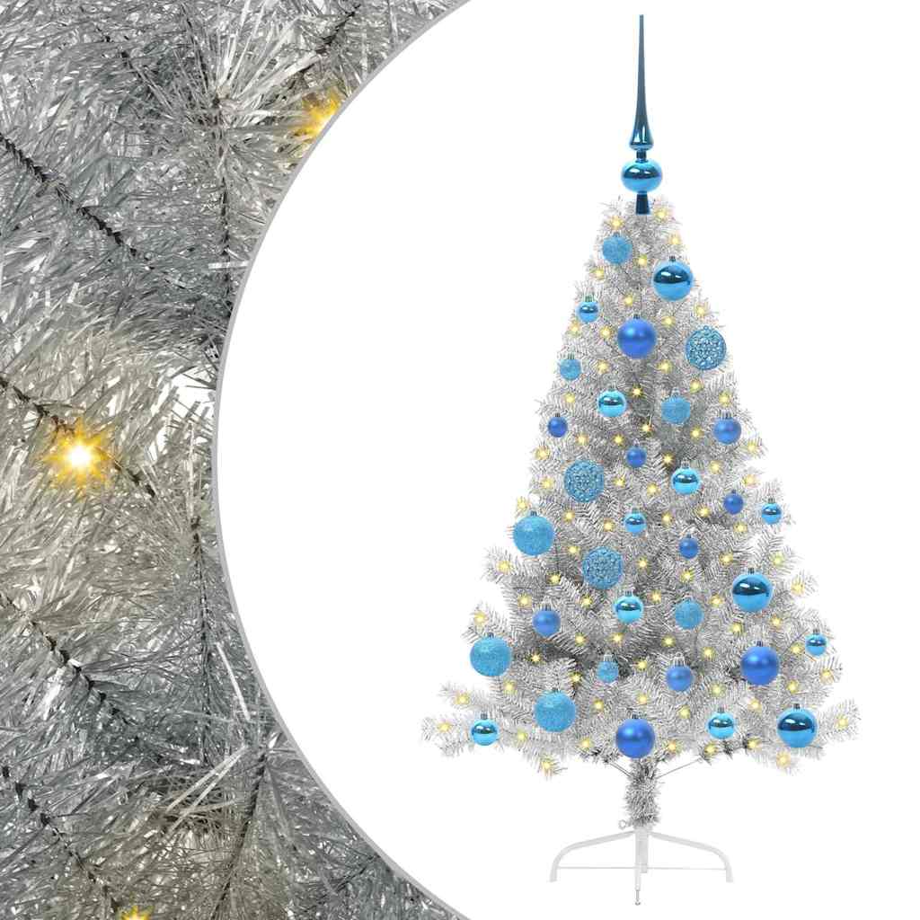 Artificial Pre-lit Christmas Tree Silver 120 cm PET