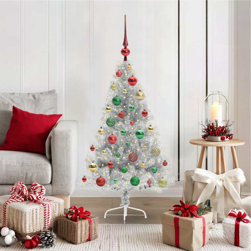 Artificial Pre-lit Christmas Tree Silver 120 cm PET
