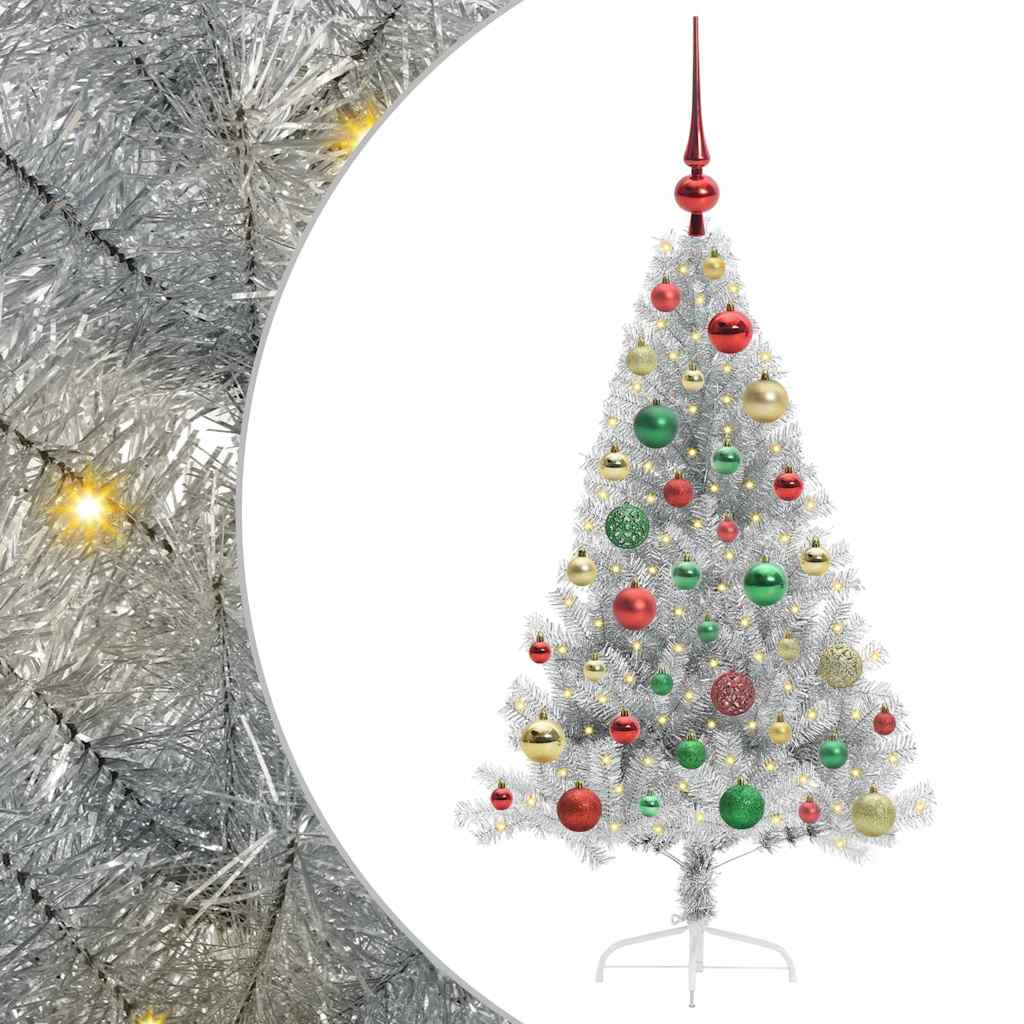 Artificial Pre-lit Christmas Tree Silver 120 cm PET