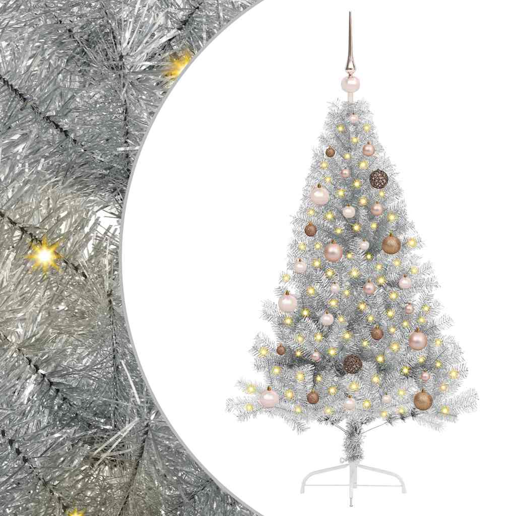 Artificial Pre-lit Christmas Tree Silver 150 cm PET