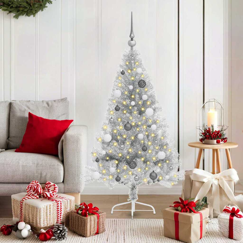 Artificial Pre-lit Christmas Tree Silver 150 cm PET